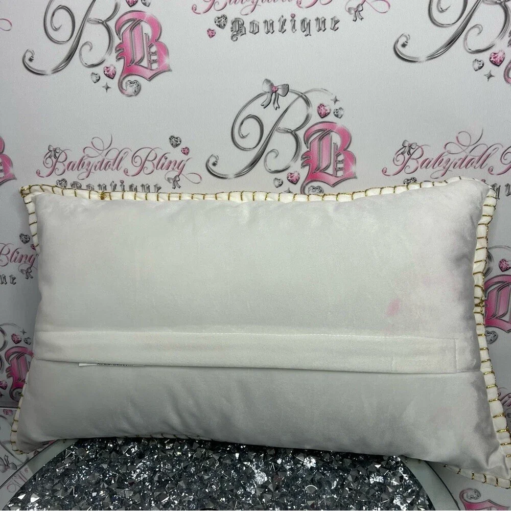 Falalala pillow Christmas decor white gold shimmer embroidered XMAS holidays